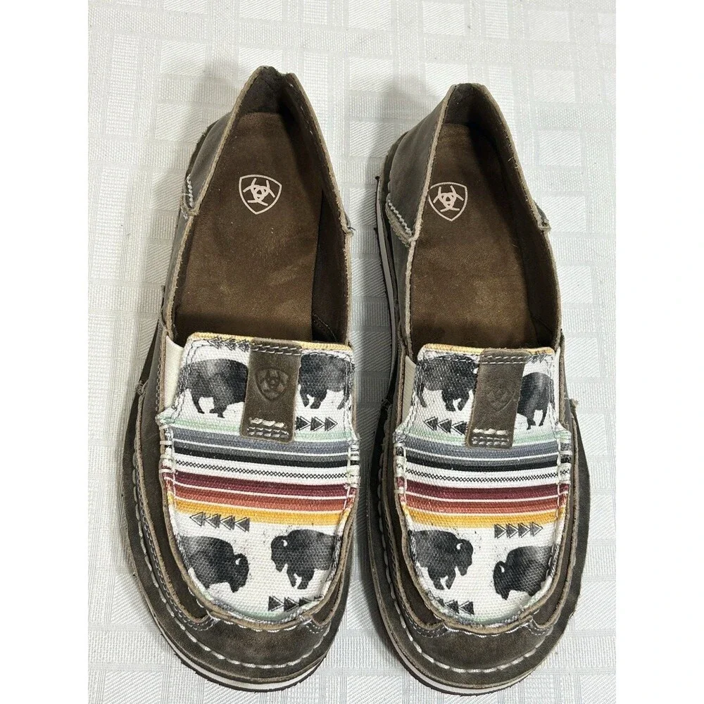 Ariat Women's US 7.5B Cruiser Slip On Shoes Natural Taupe Buffalo Print 10038418